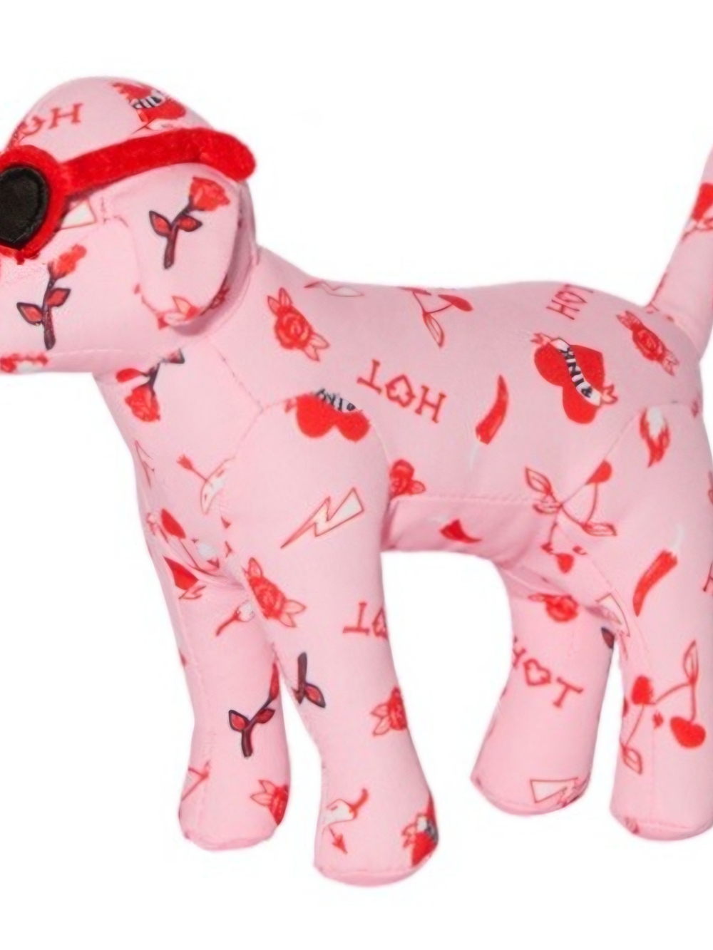 Pink Patterned Dog Plush Toy - Cute Red Accent Victoria Secret VS PINK New